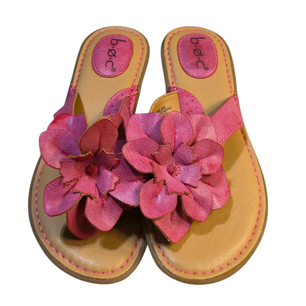 NEW b.o.c. Born Women 9M Sandals Pink Large Flower Rosette Thong Flip Flops